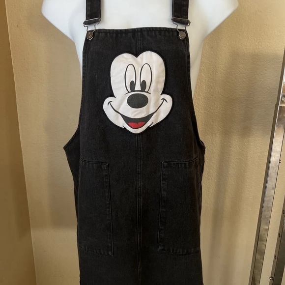 Forever 21 Dresses & Skirts - Disney Forever 21 Mickey Mouse Black Denim Overall Dress Size 2X Raw Rolled Hem